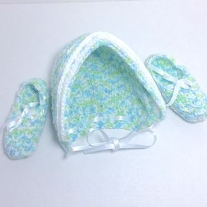 Hand-knitted Baby Booties and Hat Set